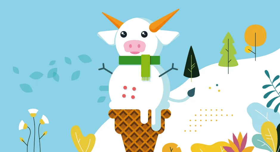 Vache bonhomme de neige dans un cornet de glace