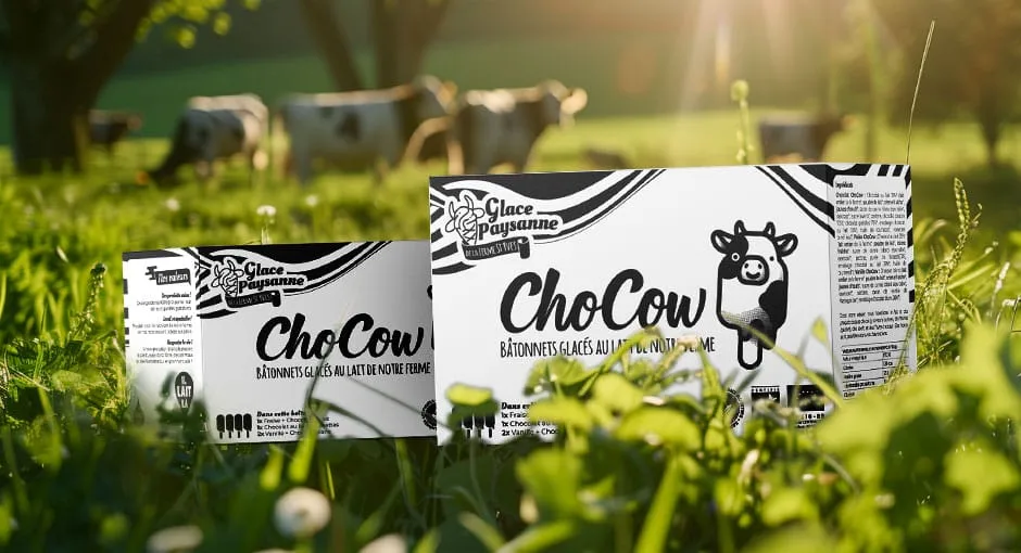 Packaging noir et blanc bâtonnets chocolat ChoCow