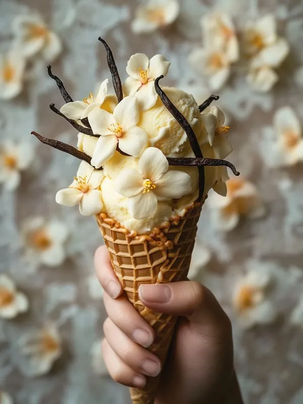 cornet rempli de glace à la Vanille de Madagascar