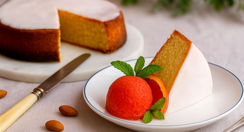 Crème glacée « Gâteau Nantais » et sorbet orange sanguine de Sicile